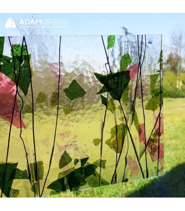 VERRE BULLSEYE - CONFETTIS ROSE ET VERT PAILLETTÉ SUR CLAIR - 4114-00F