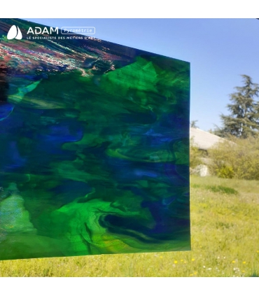 VERRE VITRAIL WISSMACH BLEU ET VERT IRIDESCENT - WS IWO197