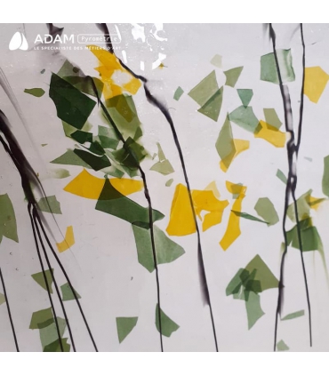 VERRE BULLSEYE CONFETTIS VERTS ET JAUNES SUR CLAIR  - 90